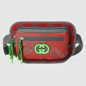 Gucci GG Nylon Belt Bag Grey Red Green Zip Crossbody Waist Fanny